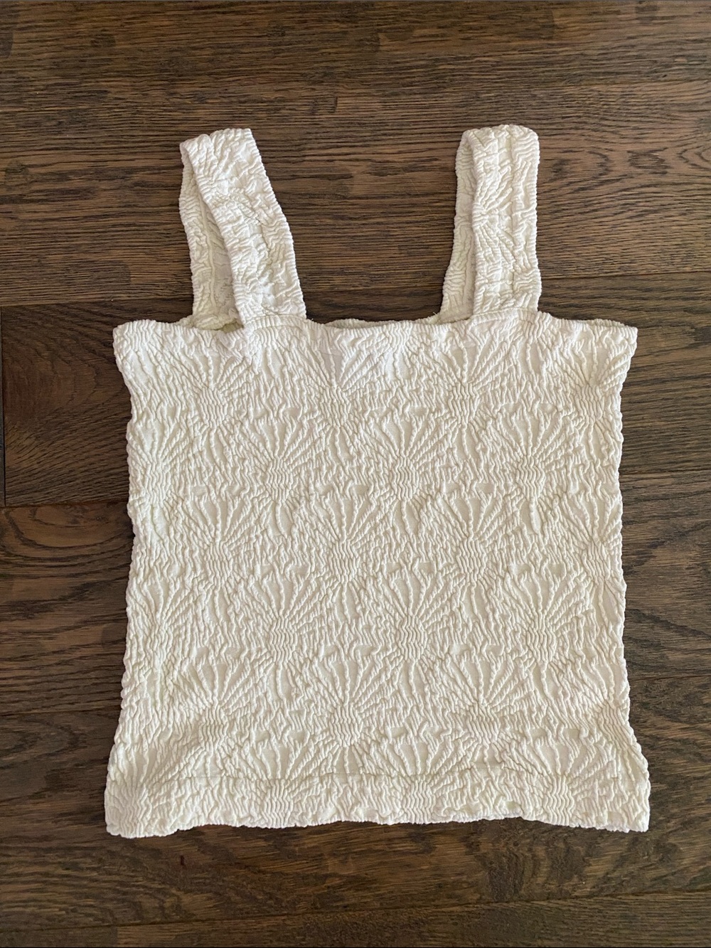 Smocked Cream Square-Neck Tank Top